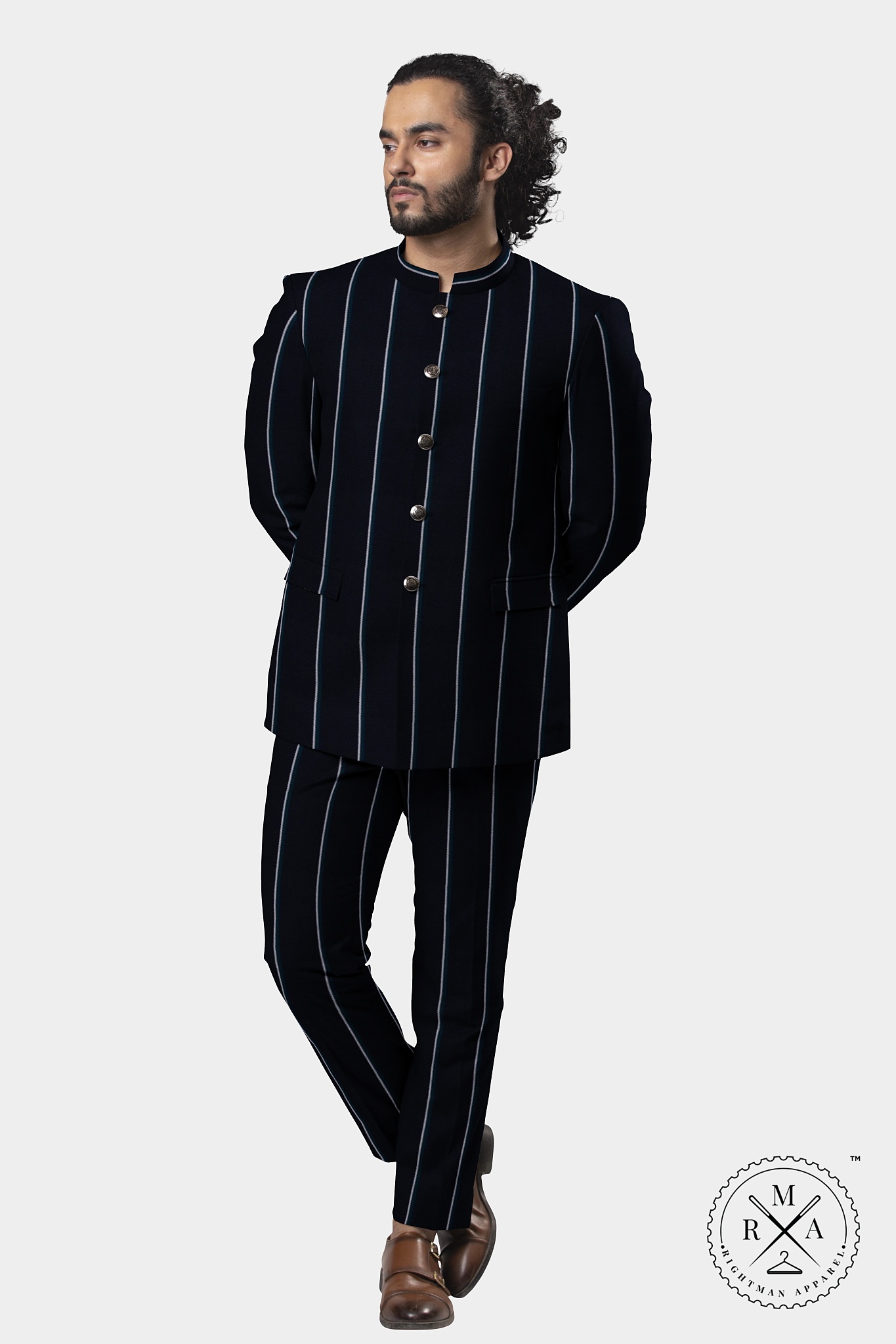 Navy Blue Pinstripe Jodhpuri Suit SU26